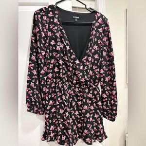 Express Black Romper with Pink Floral Design